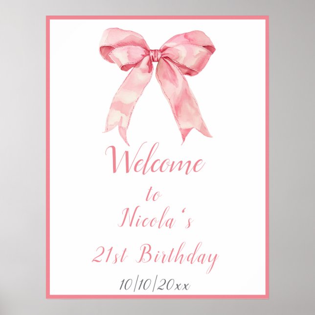 Pink Coquette Bow Geburtstagsparty Poster (Vorne)