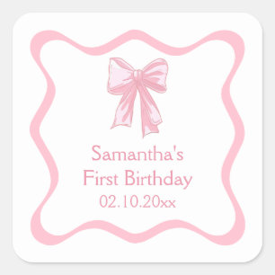 Pink Coquette Bow Geburtstagsparty Quadratischer Aufkleber