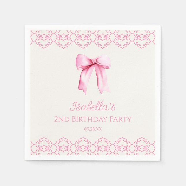 Pink Coquette Bow Geburtstagsparty Serviette (Vorderseite)