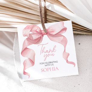 Pink Coquette Bow Geburtstagsparty Square Gefällig Geschenkanhänger