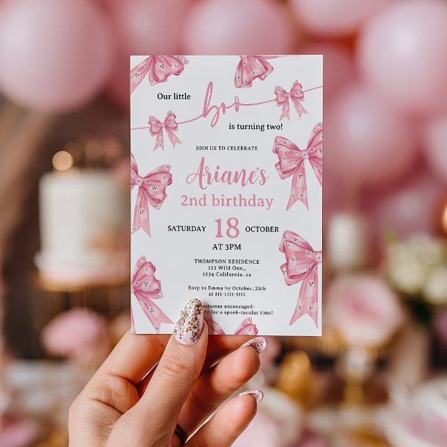 Pink Coquette Bow Ghosts Little boten 2. Geburtsta Einladung (Pink Coquette Bow Ghosts Little boo 2nd birthday Invitation)