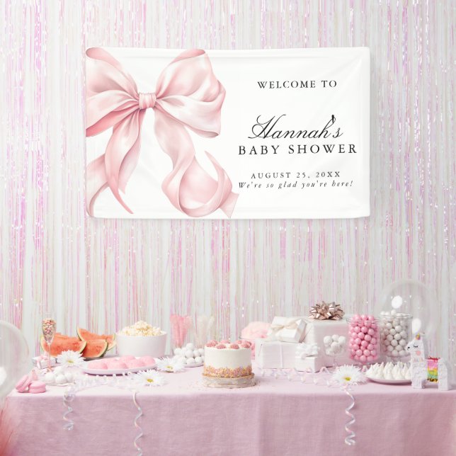 Pink Coquette Bow Girl Baby Shower Welcome Sign Banner (Party)