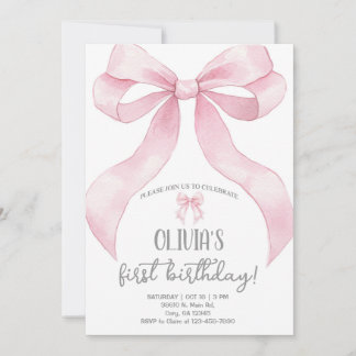 Pink coquette bow girl birthday invitation invite. einladung