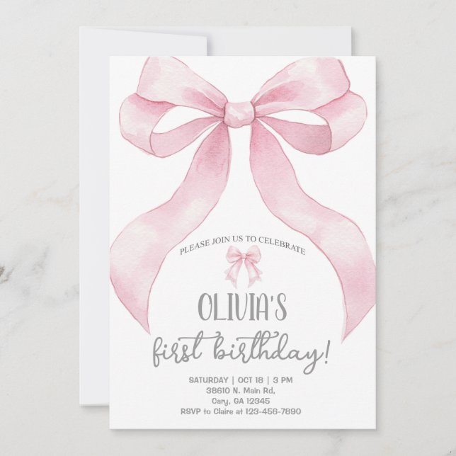 Pink coquette bow girl birthday invitation invite. einladung (Vorderseite)