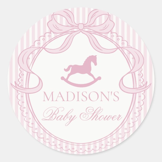 Pink Coquette Bow Horse Baby Shower Envelope Seal Runder Aufkleber (Vorderseite)