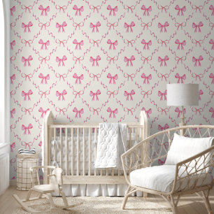 Pink Coquette Bow Lattice Muster Peel und Stick Tapete