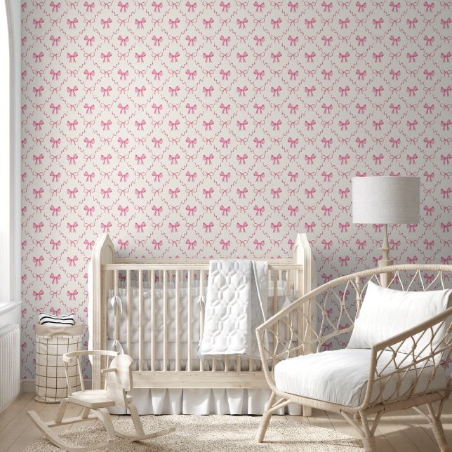Pink Coquette Bow Lattice Muster Peel und Stick Tapete (Kinder)
