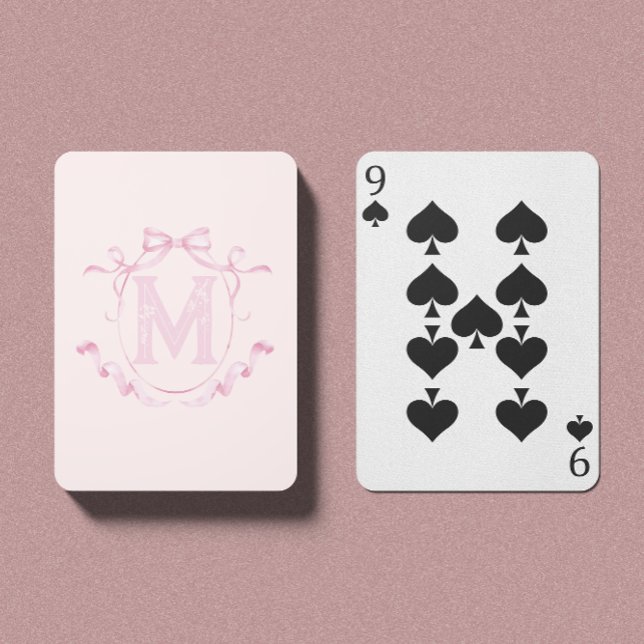 Pink Coquette Bow Monogram Custom Playing Cards Spielkarten (Von Creator hochgeladen)