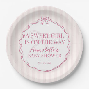 Pink Coquette Bow Pastel Baby Dusche Pappteller