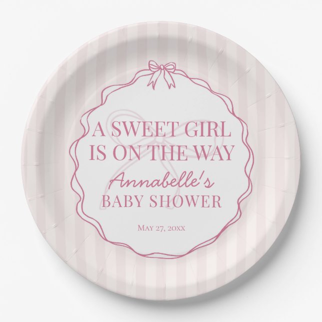 Pink Coquette Bow Pastel Baby Dusche Pappteller (Vorderseite)