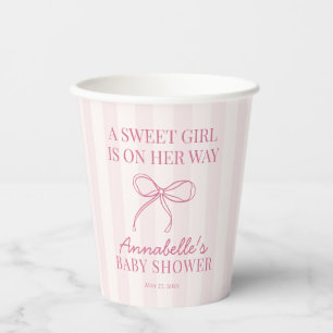 Pink Coquette Bow Pastellstreifen Babydusche Pappbecher