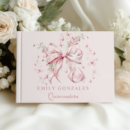 Pink Coquette Bow Pearls Quinceañera Geburtstag Gästebuch