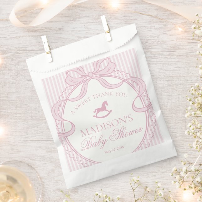 Pink Coquette Bow Rocking Hors Baby Shower Dessert Geschenktütchen (Ausgeschnitten)