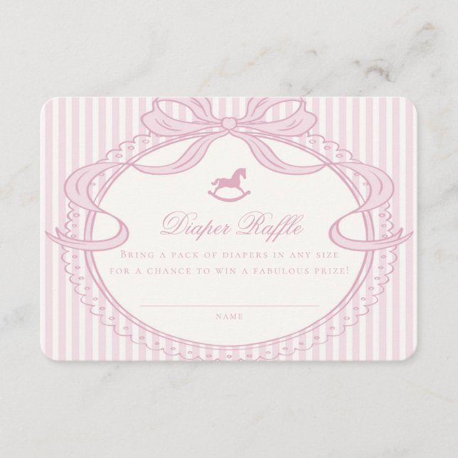 Pink Coquette Bow Rocking Horse Diaper Raffle Card Begleitkarte (Vorderseite)