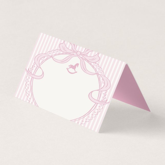 Pink Coquette Bow Rocking Horse Place Card (Vorderseite)