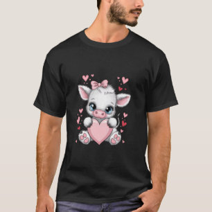 Pink Coquette Bow Schwarz & Weiß Kuh Holzofen Herz T-Shirt