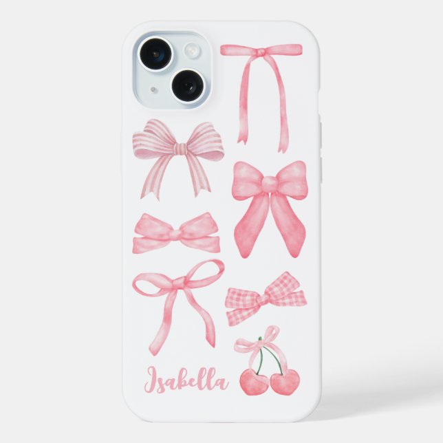 Pink Coquette Bow Trendy Feminine Girl Ästhetik iPhone Hülle (Rückseite)