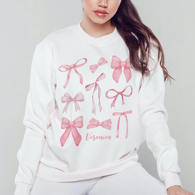 Pink Coquette Bow Trendy Feminine Girl Ästhetik Sweatshirt (Coquette sweatshirt, cute bow pink bows coquette clothing shirt personalized monogram first name)
