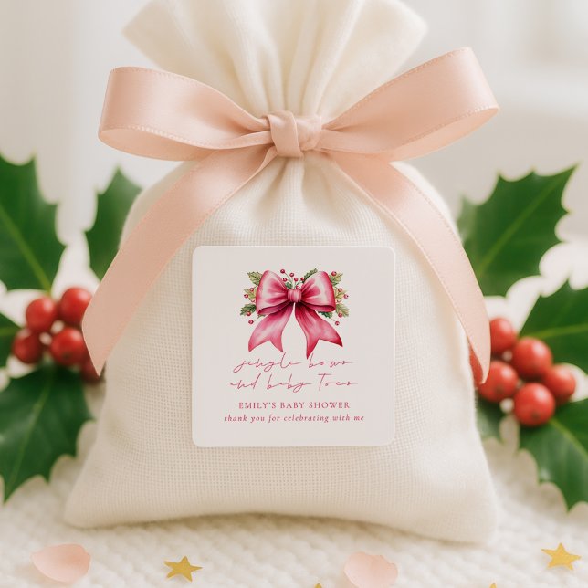 Pink Coquette Bow Vielen Dank Weihnachts Baby Dusc Quadratischer Aufkleber (Von Creator hochgeladen)