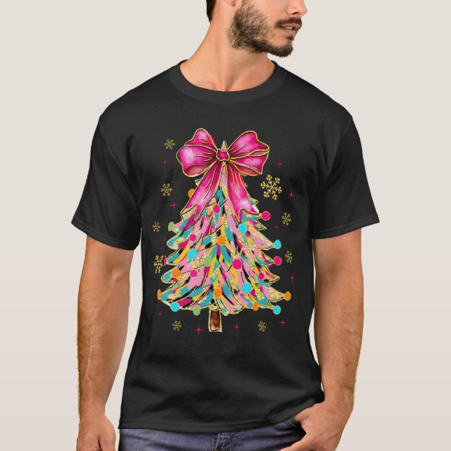 Pink Coquette Bow Weihnachtsbaum Weihnachtsgeschen T-Shirt (Vorderseite)