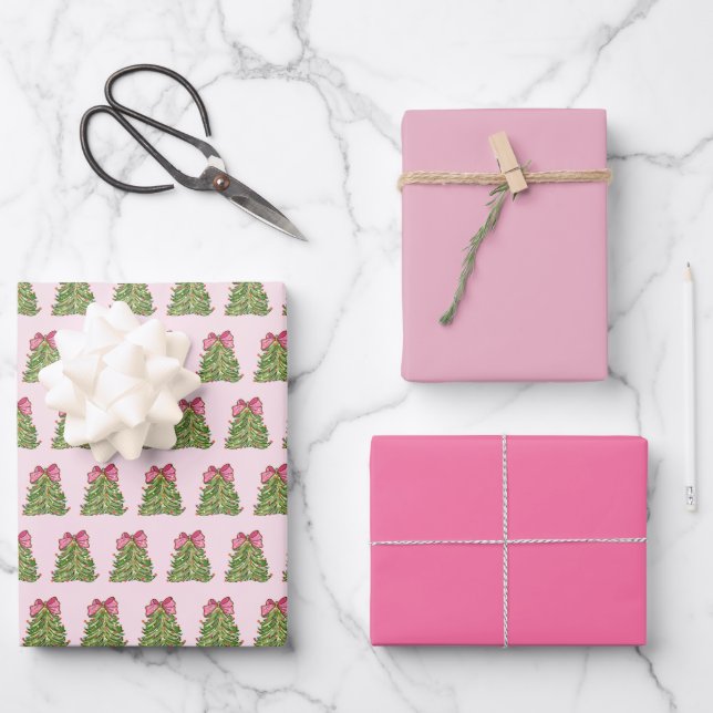 Pink Coquette Bow Weihnachtsbaum Wrapping Papier (Vorderseite)