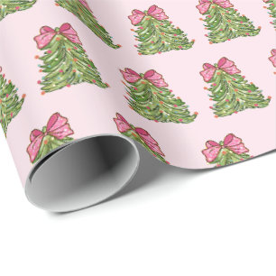 Pink Coquette Bow Weihnachtsbaum Wrapping Papier Geschenkpapier