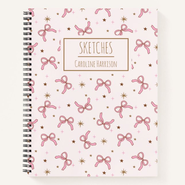 Pink Coquette Bows Personalisiert Name Sketchbook Notizbuch (Vorderseite)
