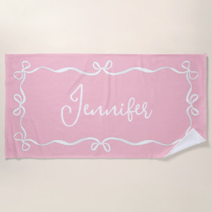 Pink Coquette Bows Strandtuch, Individuelle Name Strandtuch