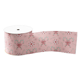 Pink Coquette Candy Cane Pattern Holiday Ripsband