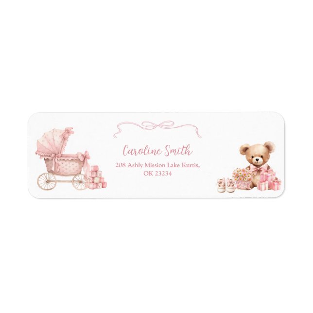 Pink Coquette Carriage Baby Shower Address Label (Vorne)