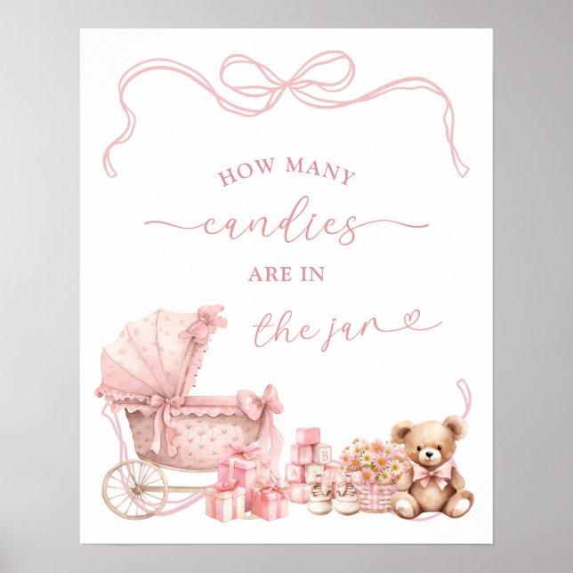 Pink Coquette Carriage Baby Shower Game Sign Poster (Vorne)