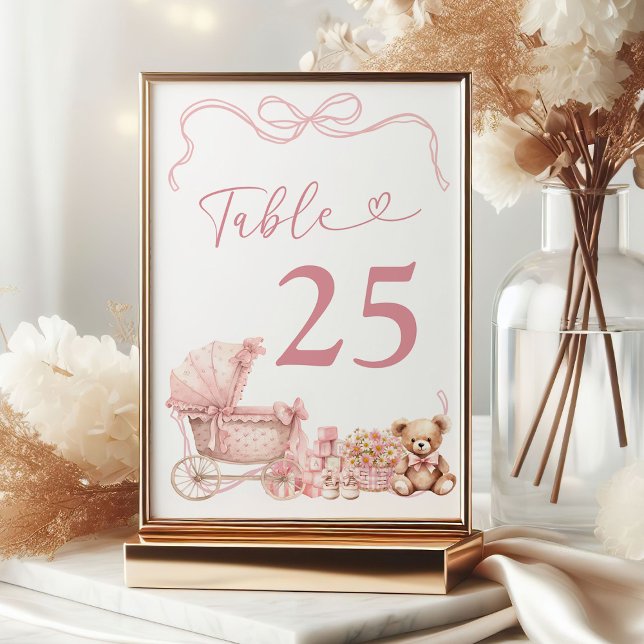Pink Coquette Carriage Baby Shower Table Number Tischnummer (Von Creator hochgeladen)
