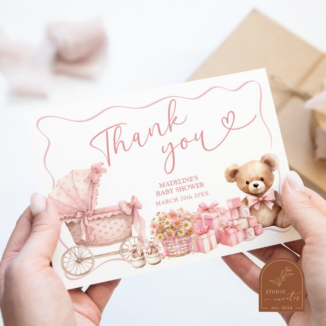 Pink Coquette Carriage Baby Shower Thank You Card Begleitkarte (Von Creator hochgeladen)