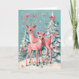 Pink Coquette Deer Vintage Weihnachten Karte