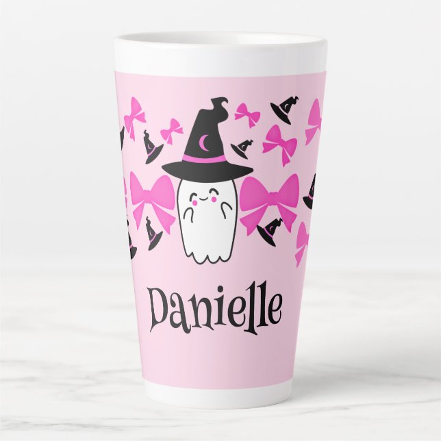 Pink Coquette Ghost mit Bows Halloween Milchtasse (Vorderseite)