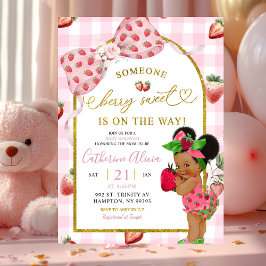 Pink Coquette Gingham Strawberry Sweet Baby Shower Einladung