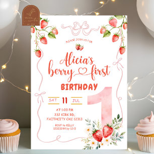 Pink Coquette Girl Berry Sweet Erster Geburtstag Einladung