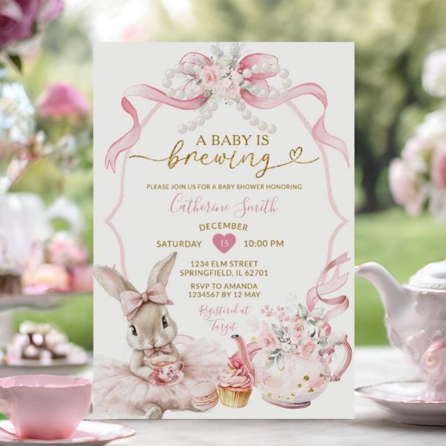 Pink Coquette Pearl Brewing Bunny Girl Baby Shower Einladung (Von Creator hochgeladen)
