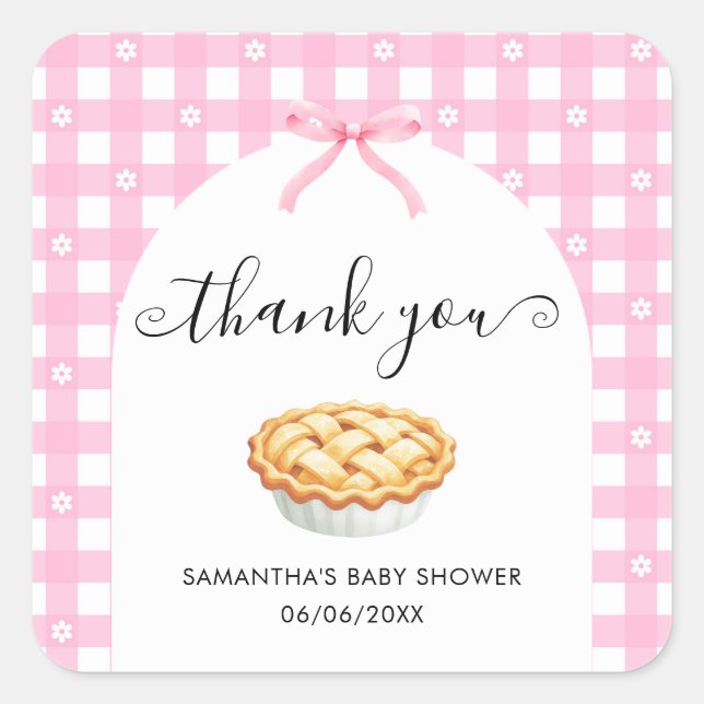 Pink Coquette Pie Baby Shower Thank You Quadratischer Aufkleber (Vorderseite)