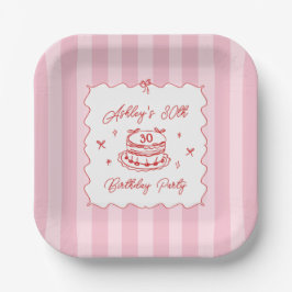 Pink Coquette Striped Vintage Hand Drawn Birthday Pappteller