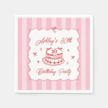 Pink Coquette Striped Vintage Hand Drawn Birthday