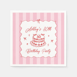 Pink Coquette Striped Vintage Hand Drawn Birthday Serviette