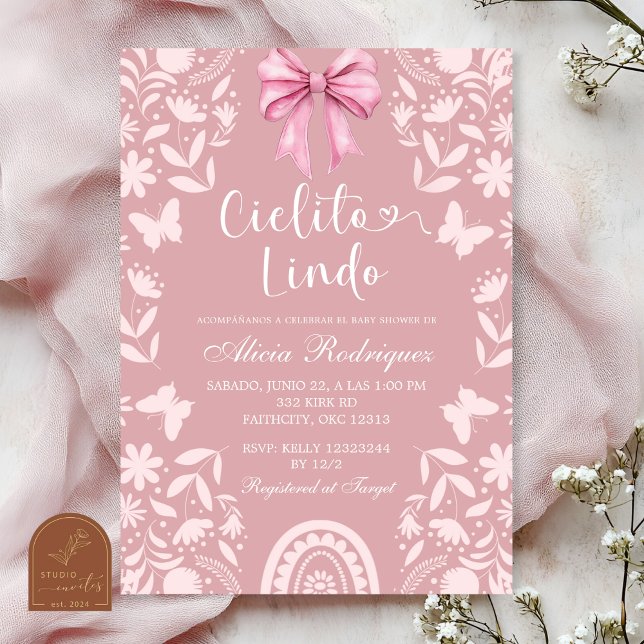 Pink Coquette Talavera Cielito Lindo Baby Shower Einladung (Von Creator hochgeladen)