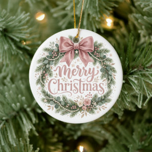 Pink Coquette Weihnachtskranz Pinkmas Keramik Ornament