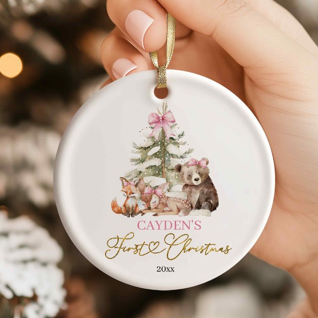 Pink Coquette Woodland First Christmas Ornament (Von Creator hochgeladen)