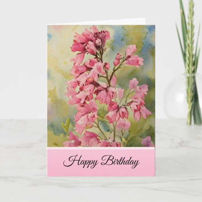 Pink Coral Bells - Happy Birthday Card Karte (Vorderseite)