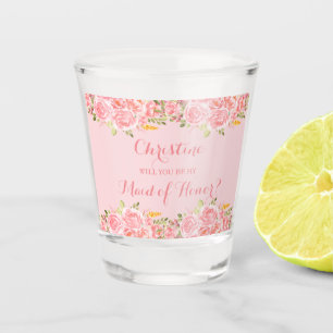 Pink Coral Floral Wedding Party Schnapsglas
