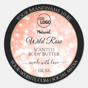 Pink Coral Glitzer Logo Produktverpackung Etikette Runder Aufkleber