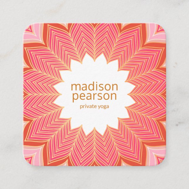 Pink Coral Lotus Mandala Blume Yoga Lehrer Quadratische Visitenkarte (Vorderseite)