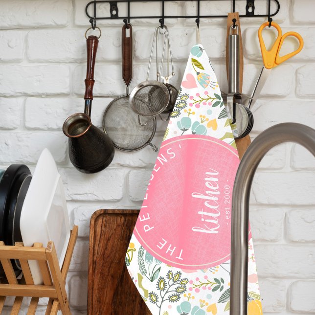 Pink Coral Pastor Aquarellfarben Name Geschirrtuch (Von Creator hochgeladen)